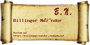 Billinger Nándor névjegykártya